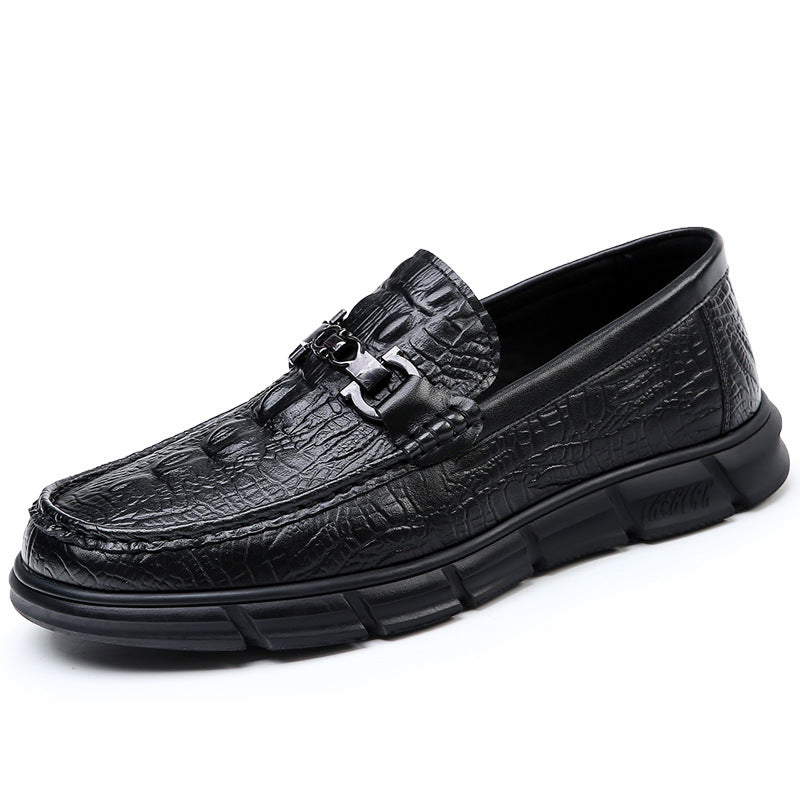 First Layer Cowhide Comfortable Breathable Pedal Crocodile Pattern Slip-on Men's Business Leather Shoes