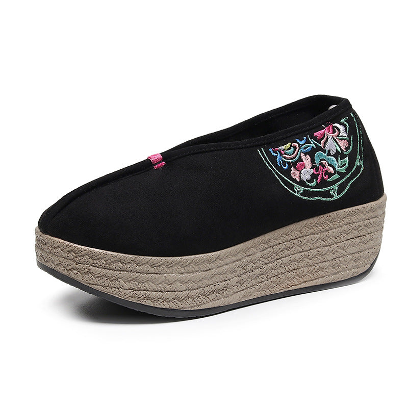 Women's Single-layer Suede Chinese Style Embroidered Low Canvas Shoes