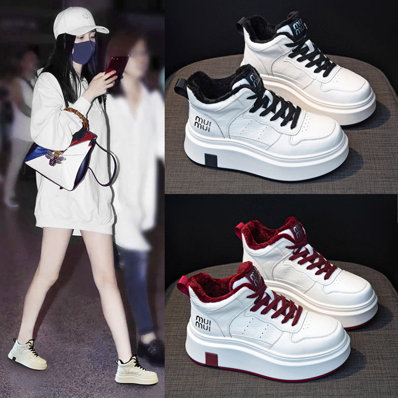 Women's Winter Fashion Cotton Thick-soled Thin White Women's Shoes