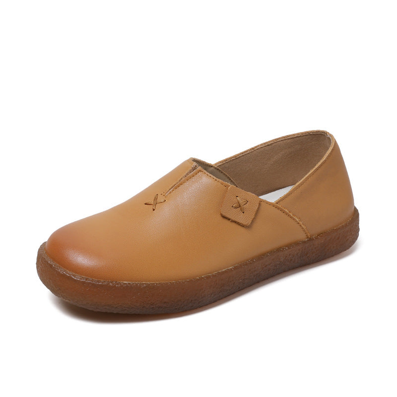 Women's Bottom First Layer Cowhide Retro Lady Artistic Style Fairy Casual Shoes