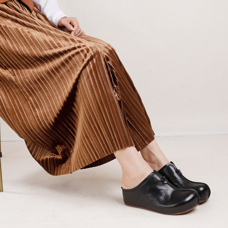 Washed First Layer Cowhide Platform Genuine Slippers