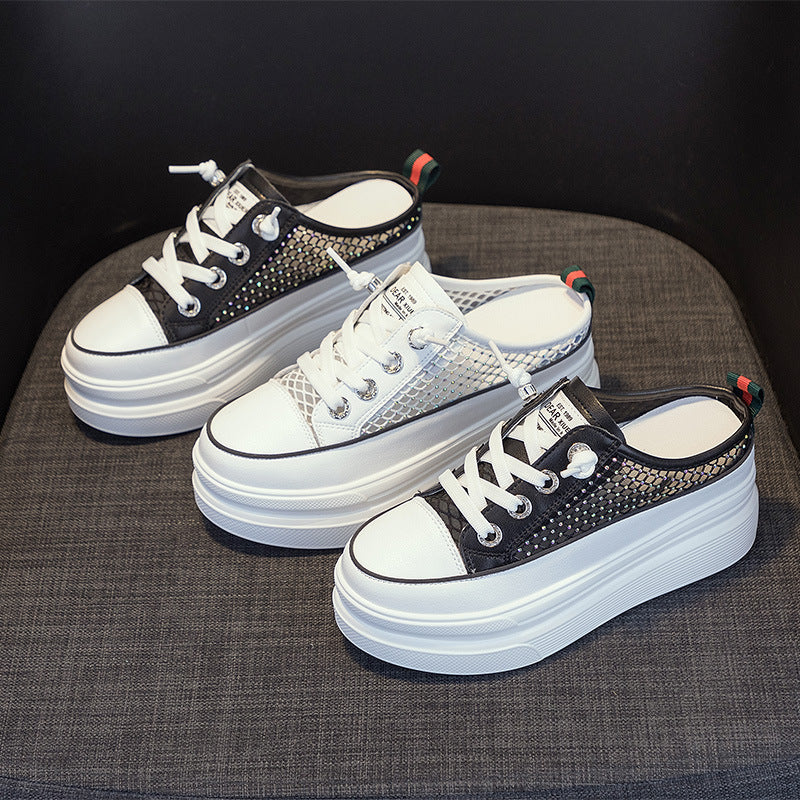 Women's Toe Cap Half Summer Wear Mesh Breathable Platform Slippers