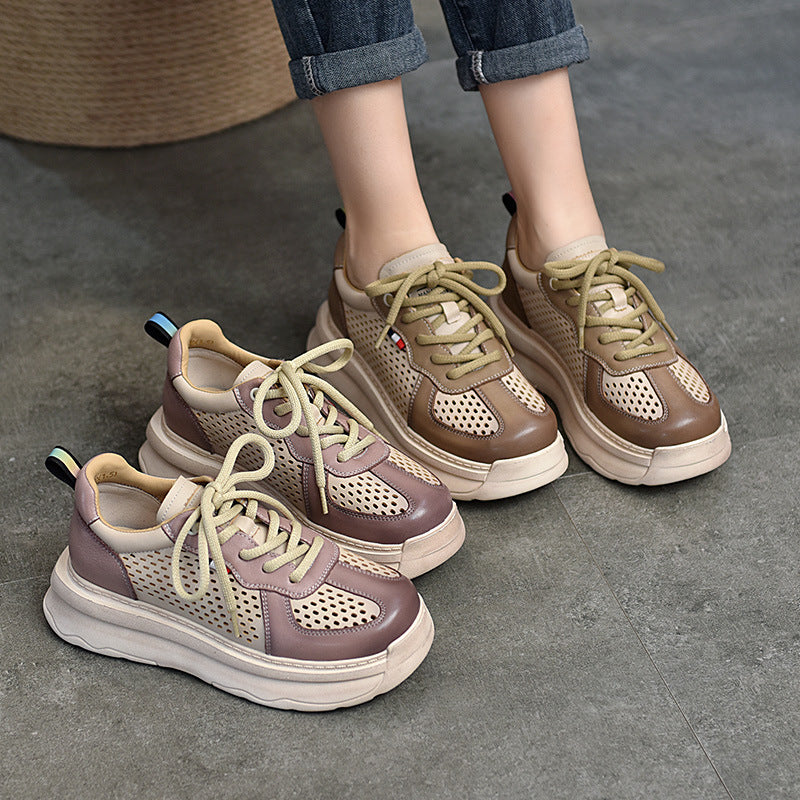 Women's Of Patchwork Genuine Platform Top Layer Sandals