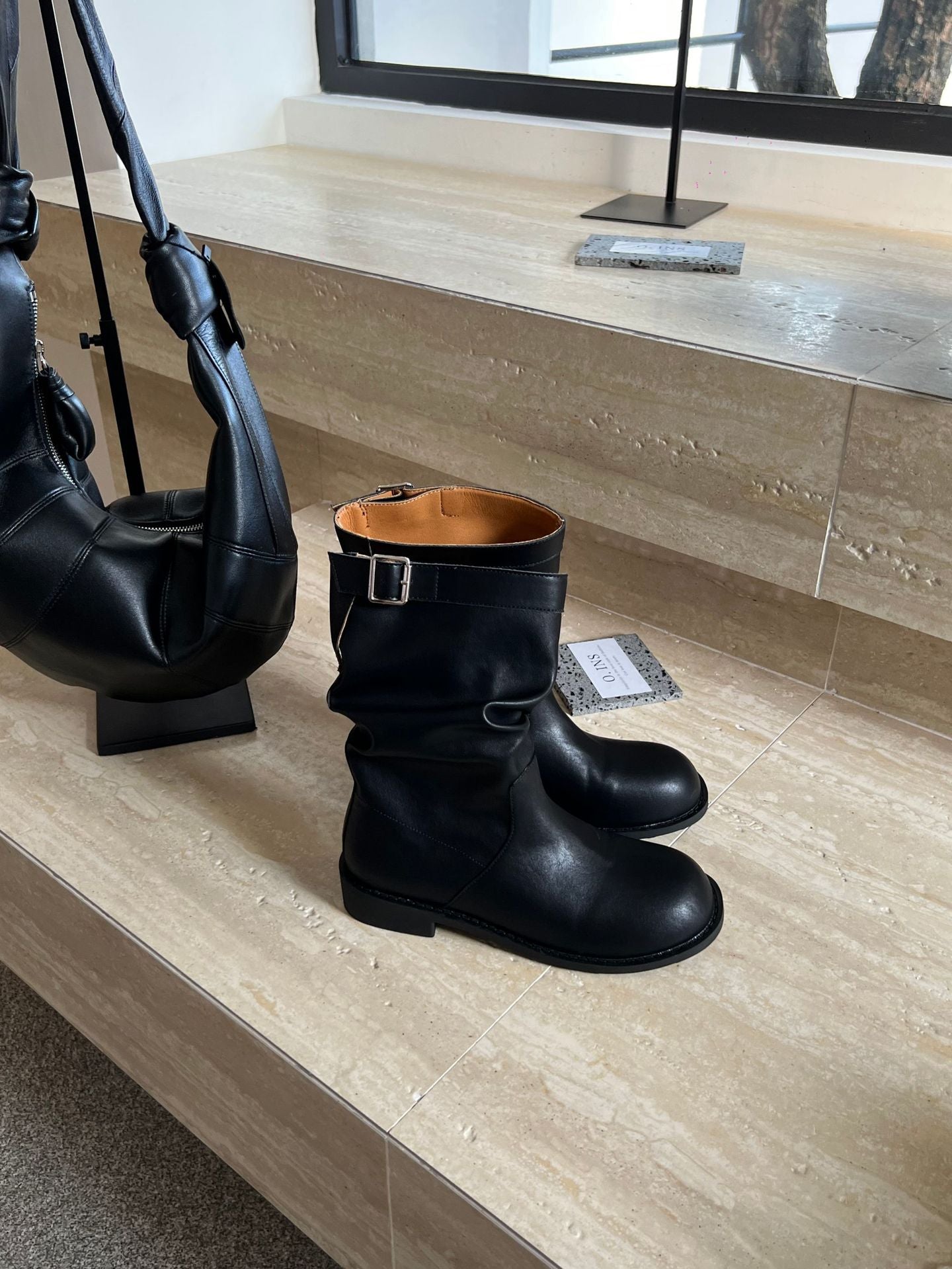 Women's For Retro Round Toe Belt Buckle Slimming Boots