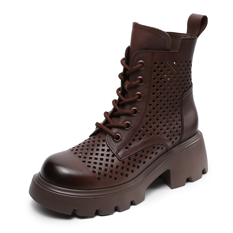 Women's First Layer Cowhide Retro British Platform Boots