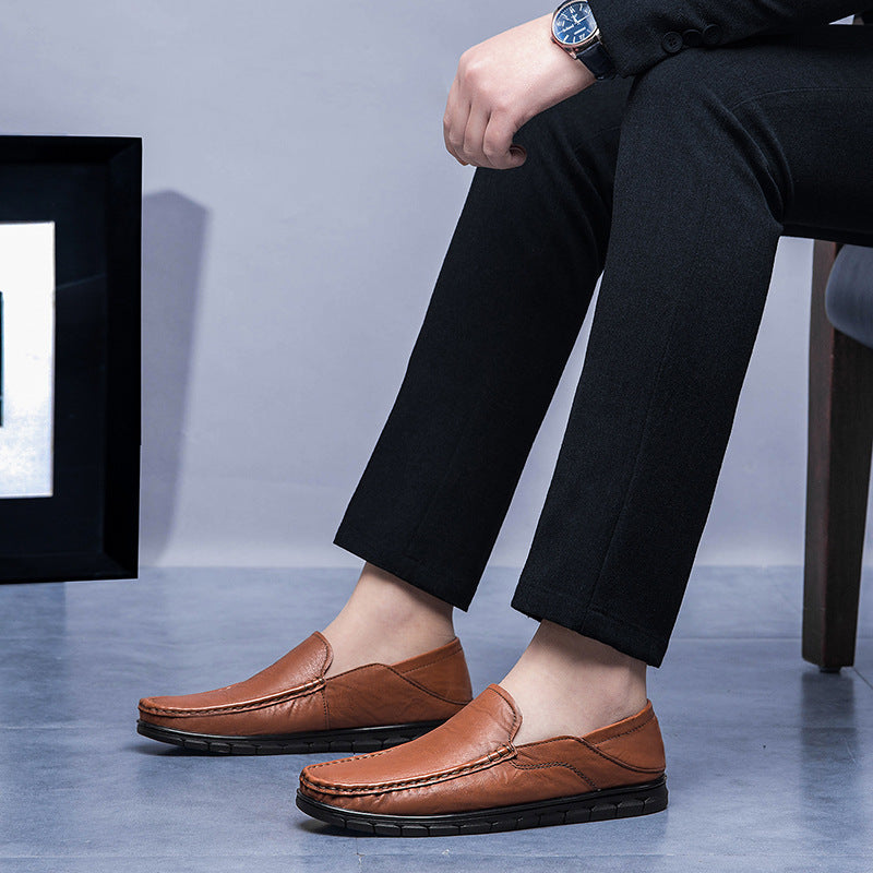 Men's Cowhide Soft Bottom Slip On Business Casual Shoes