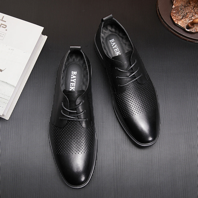 Classic Men's Business Breathable Comfortable Punching Leather Shoes