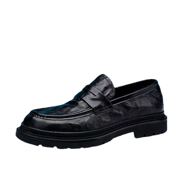 Men's British Round Toe Trendy Thick Bottom Men's Business Leather Shoes