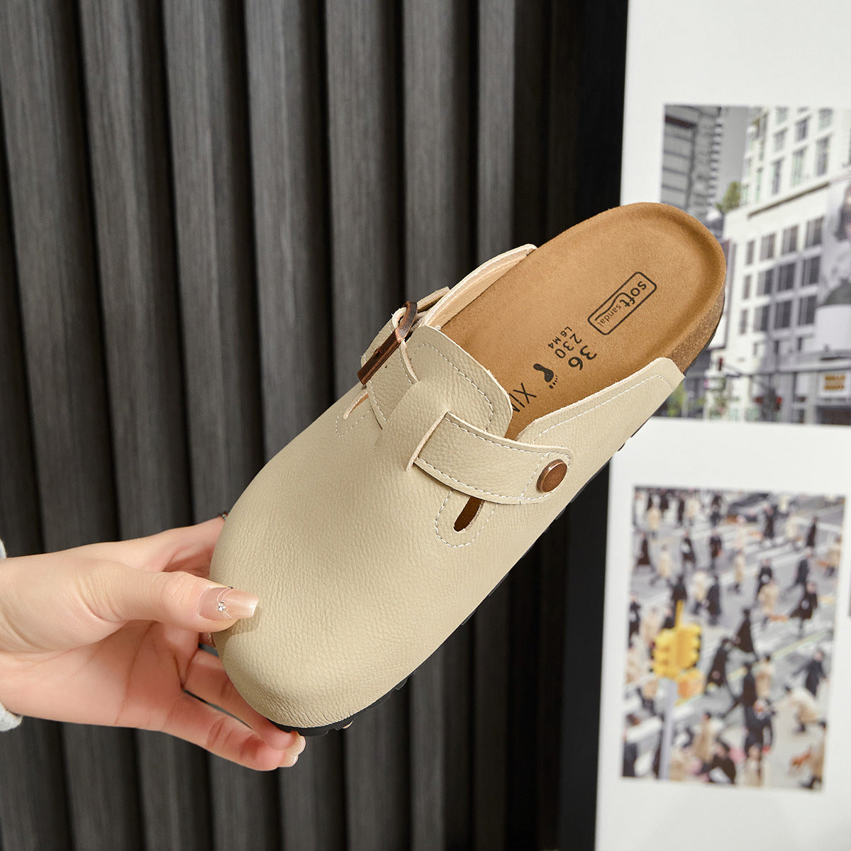 Cowhide Cork Platform Flat Fishing Summer Sandals