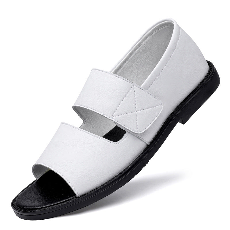 Men's Outdoor Full Cowhide Breathable Beach Driving Hollow Sandals