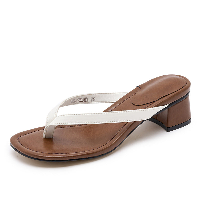 Summer Chunky Beach Vacation Style Flip-flops Outer Heels
