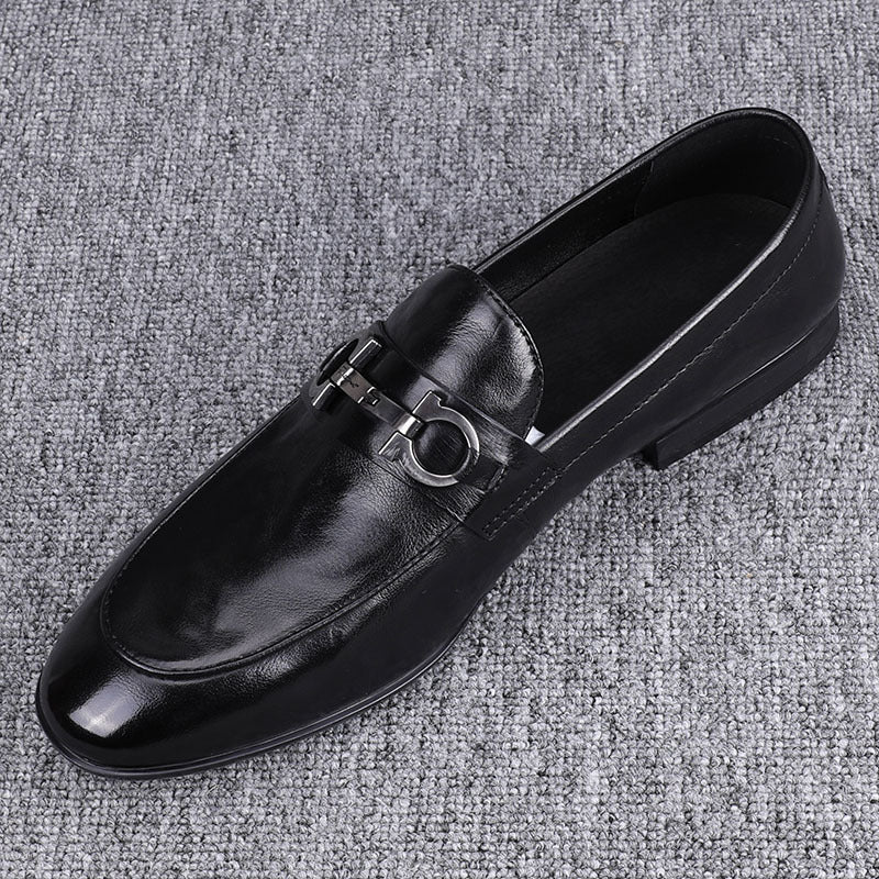 Men's Pure Business Korean Style Trendy Buckle Leather Shoes