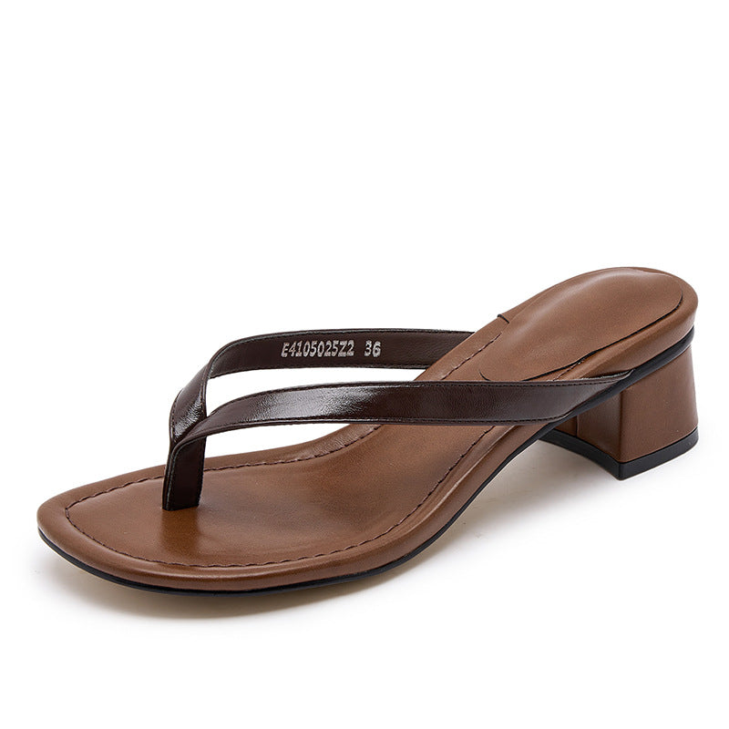 Summer Chunky Beach Vacation Style Flip-flops Outer Heels