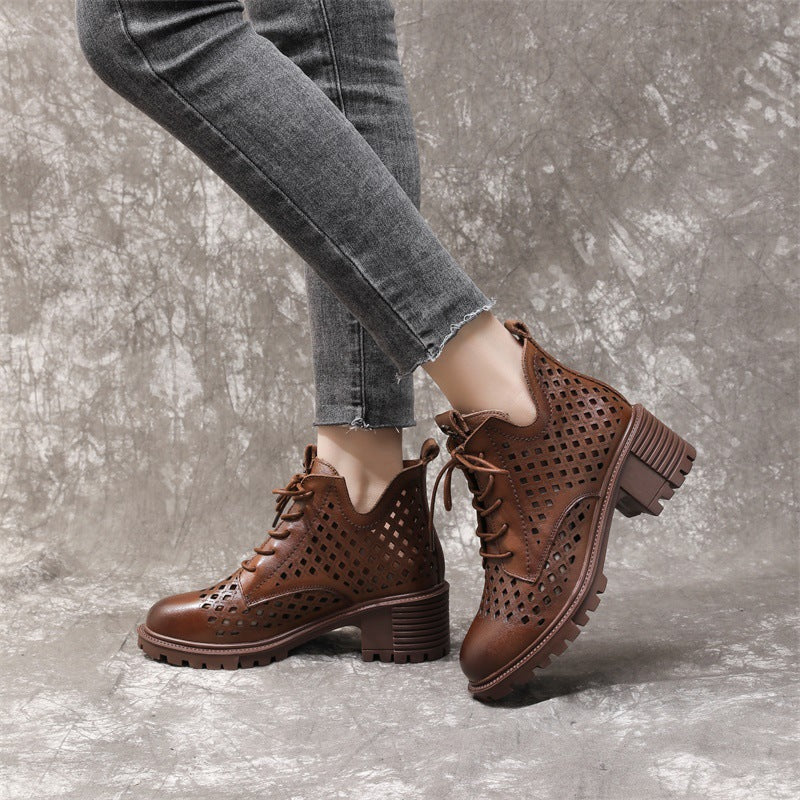 Women's Soft Bottom First Layer Cowhide Punching Heels