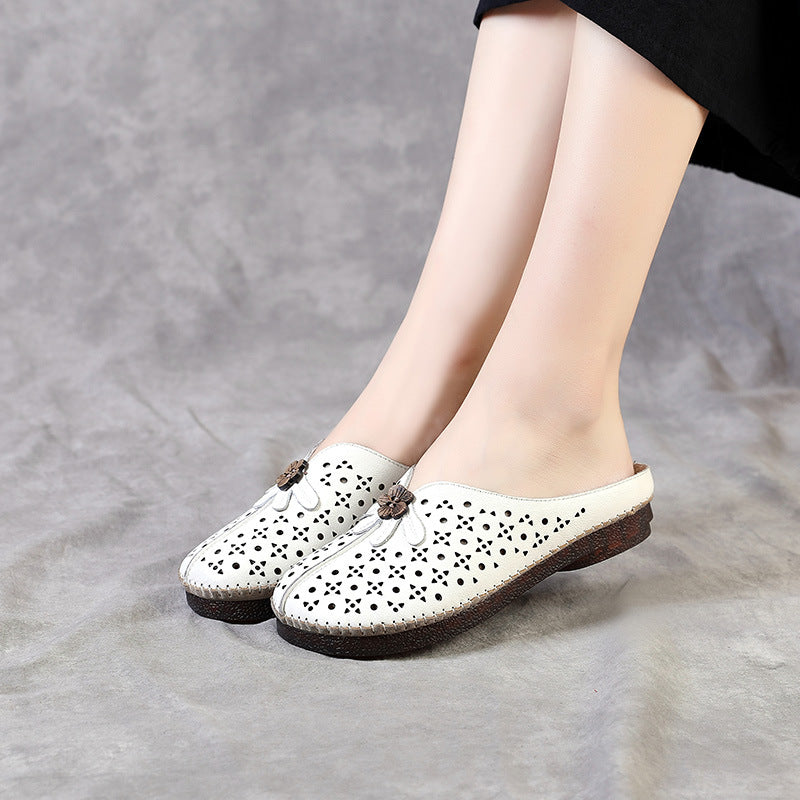 Women's Summer First Layer Cowhide Outdoor Retro Slippers