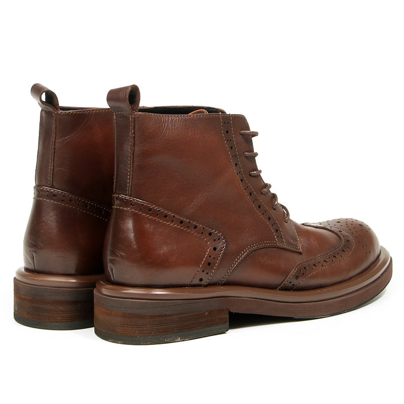 Men's British Style Retro Martin Brogue Flower Boots