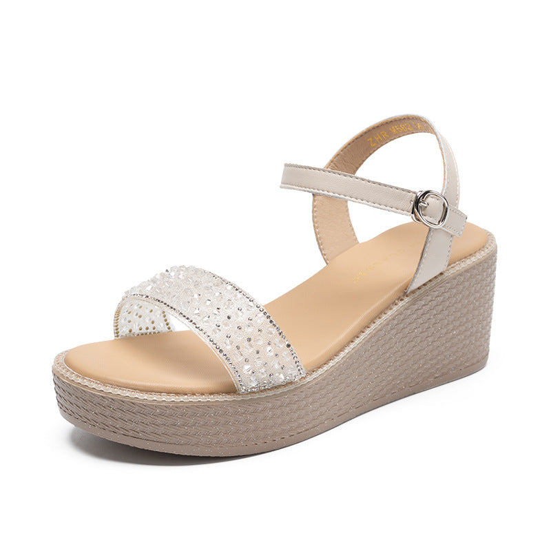 Women's Rhinestones High Summer Outer Wear Thick Bottom Small Height Sandals
