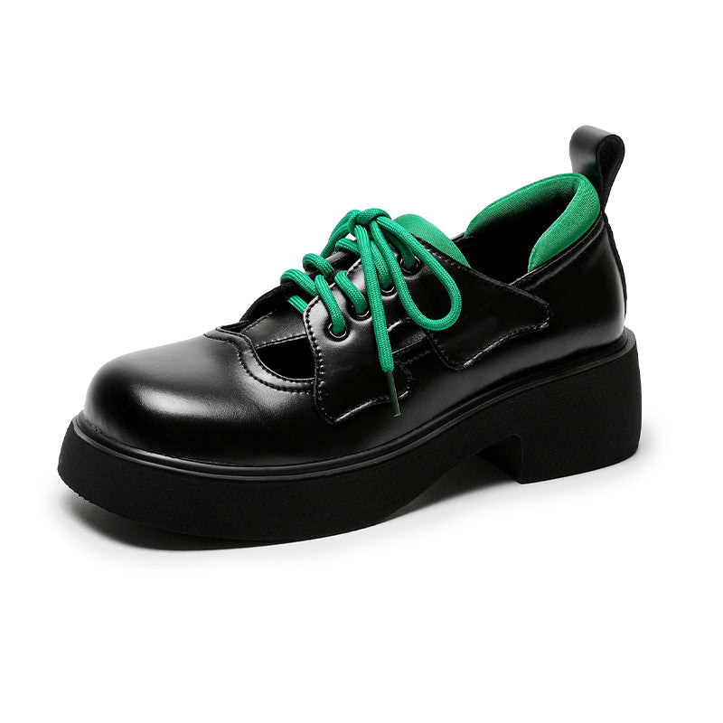 Women's Foot Beauty Power Style Butterfly Design Platform Small College Leather Shoes
