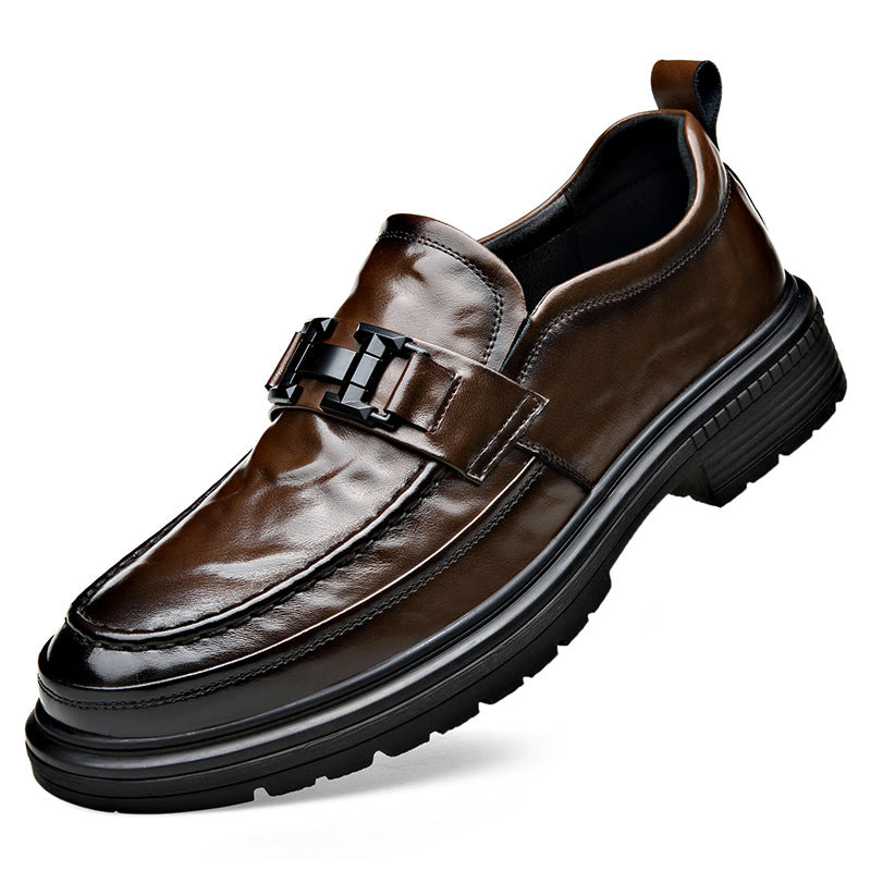 Men's Lightweight Platform Slip-on Fashion Pattern Buckle Leather Shoes