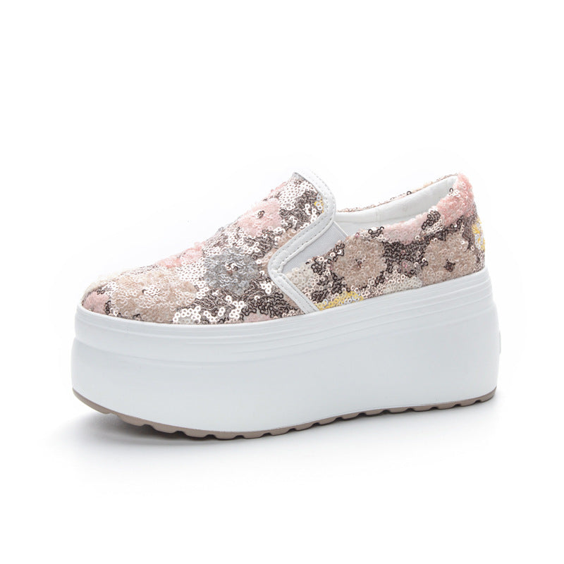 Women's Platform Breathable Niche Flower-shaped Sequins Tide Loafers
