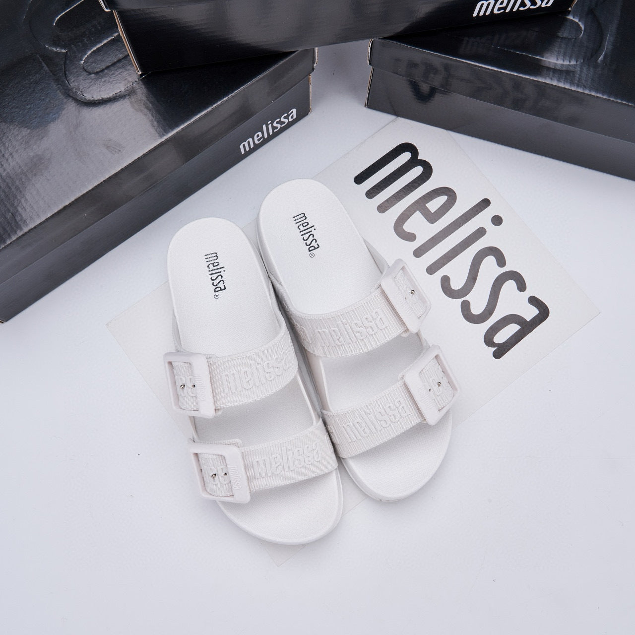 Melisa Double Buckle Word Thick Soft Slippers