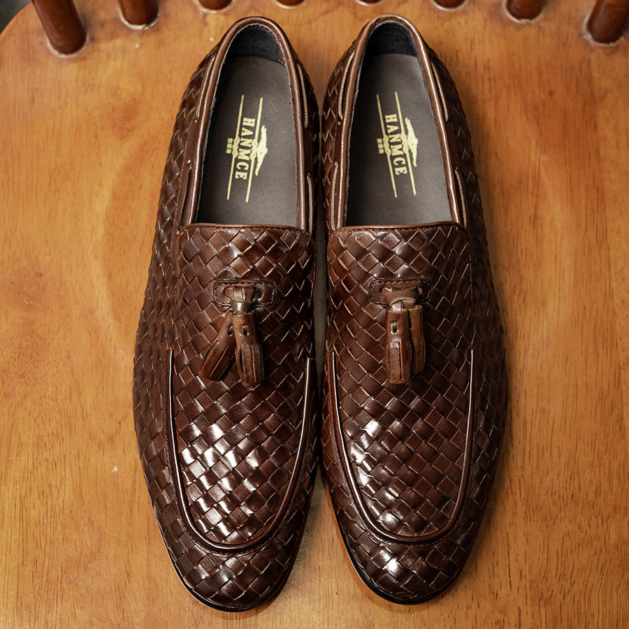 Men's Handmade Braided High-quality Korean Tassel Business Leather Shoes