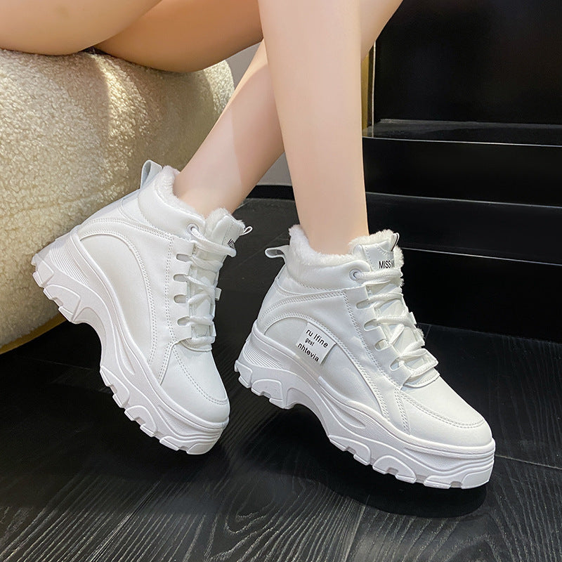 Winter Platform White Fleece-lined Korean Style Versatile Casual Shoes