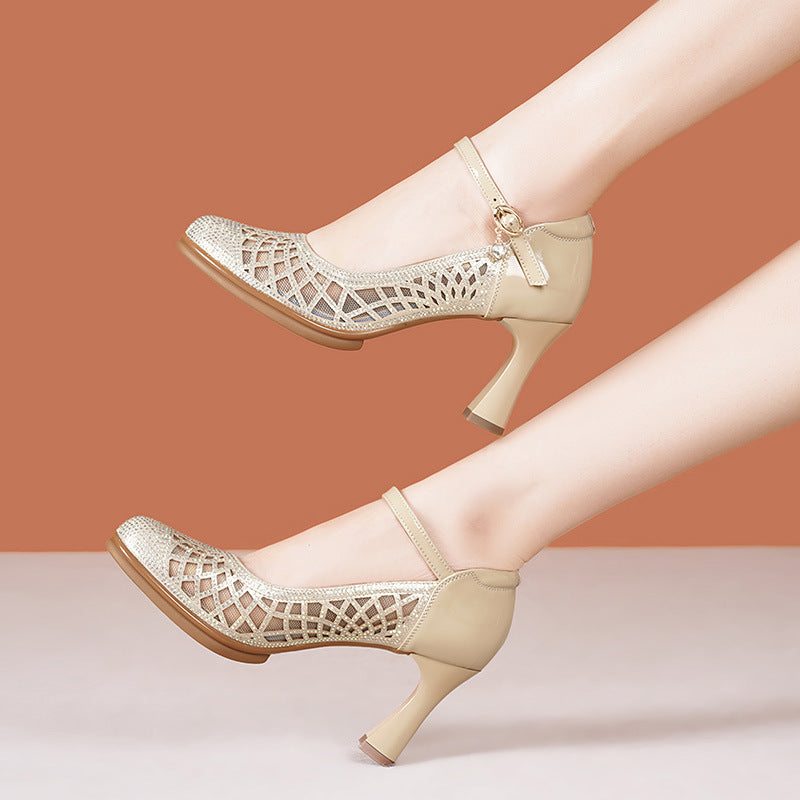 Women's Cheongsam Catwalk Dance Show Buckle Rhinestone Heels
