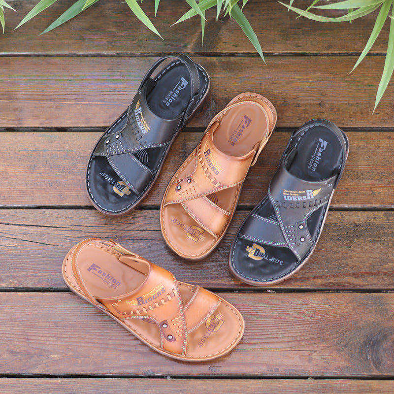 Men's Trendy Toe Layer Cowhide Summer Genuine Beach Sandals