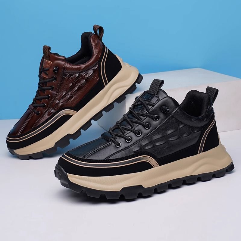 Men's Four Crocodile Pattern Fashionable Catwalk Sports Board Leather Shoes