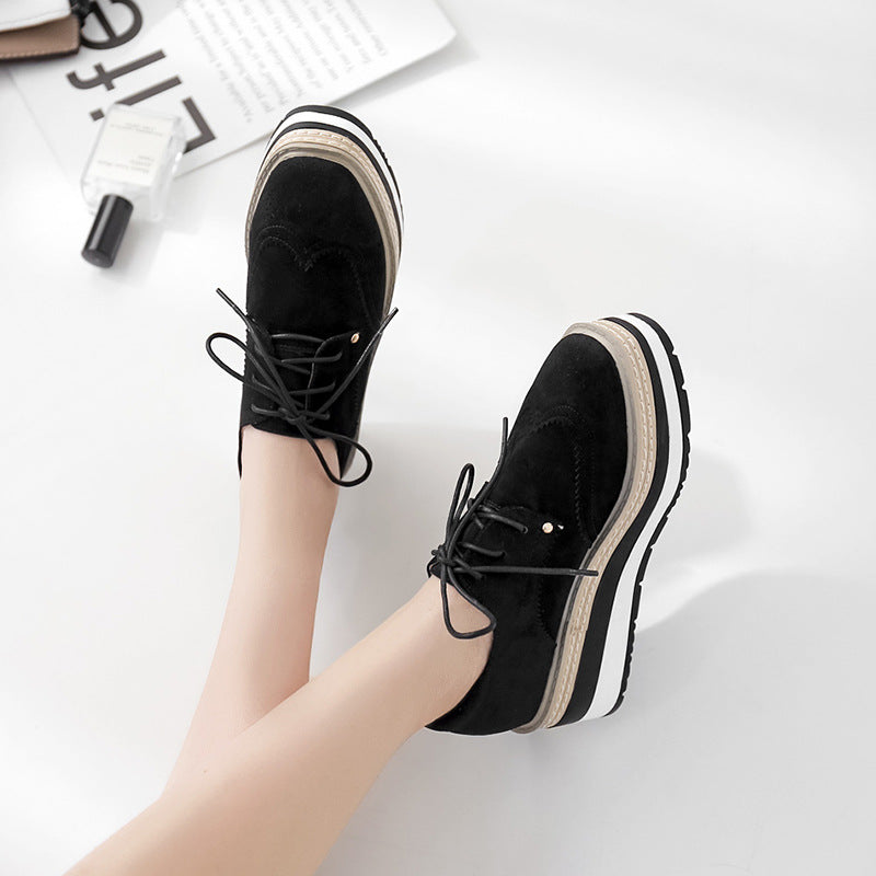 Women's Suede Striped Platform Round Toe Wedge Casual Shoes