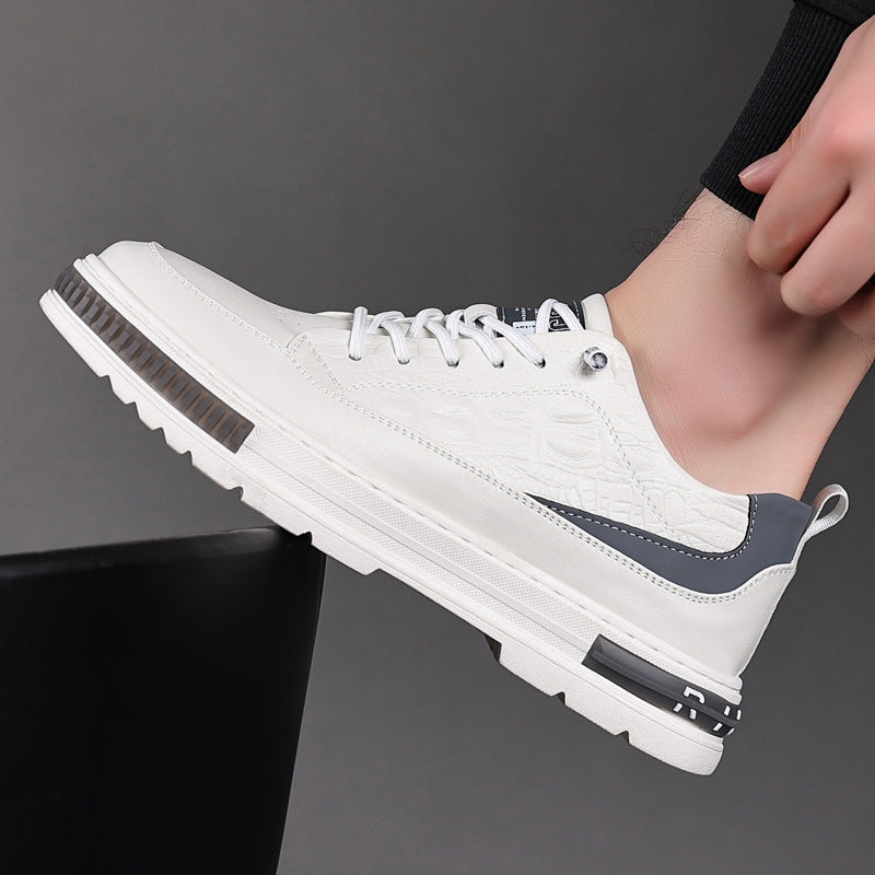Men's Invisible Inner Height Increasing White Casual Shoes