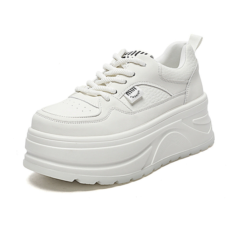 Women's White Spring Small Height Increasing Sports Sneakers