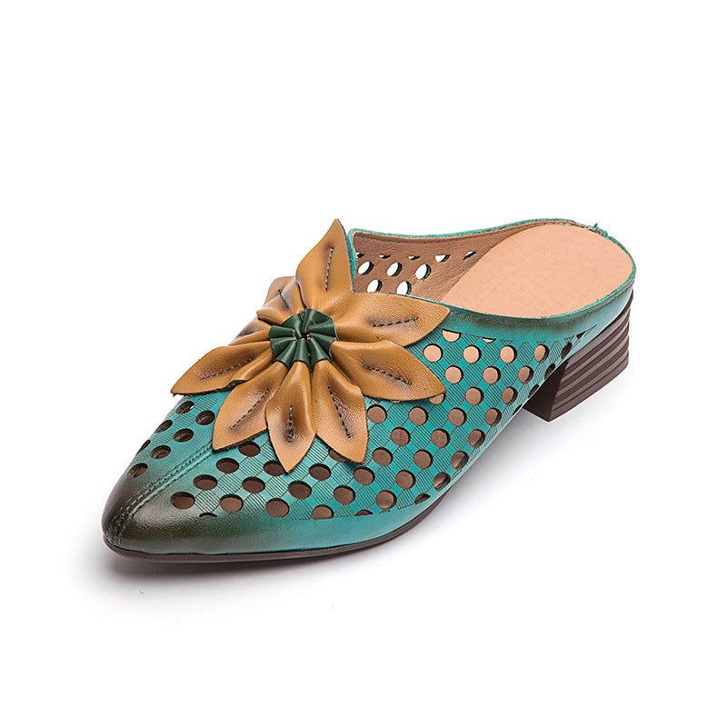 Women's First Layer Cowhide Pointed Toe Mid Heels
