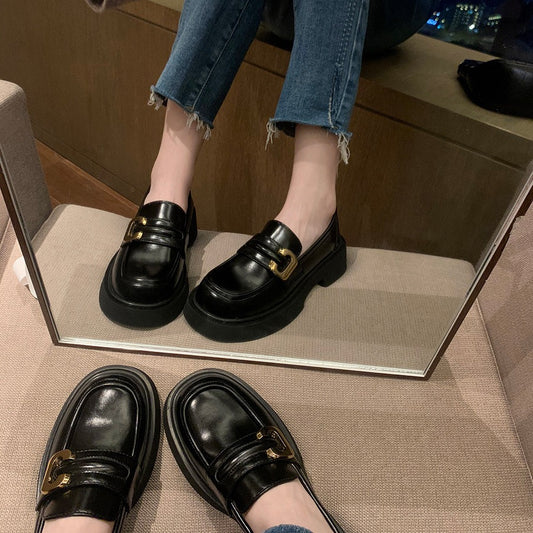 Women's Buckle Thick Bottom British Small Slip-on Loafers