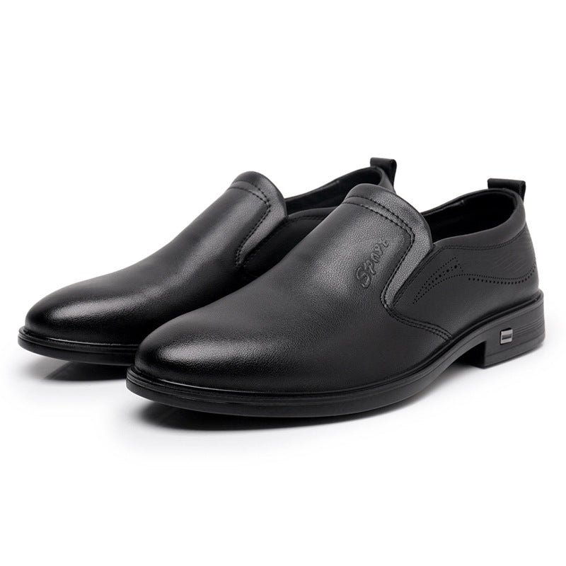 Men's Layer Cowhide Business Formal Wear Slip-on Leather Shoes