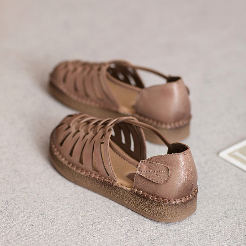 Women's Weave Top Layer Cowhide Flat Mother Sandals
