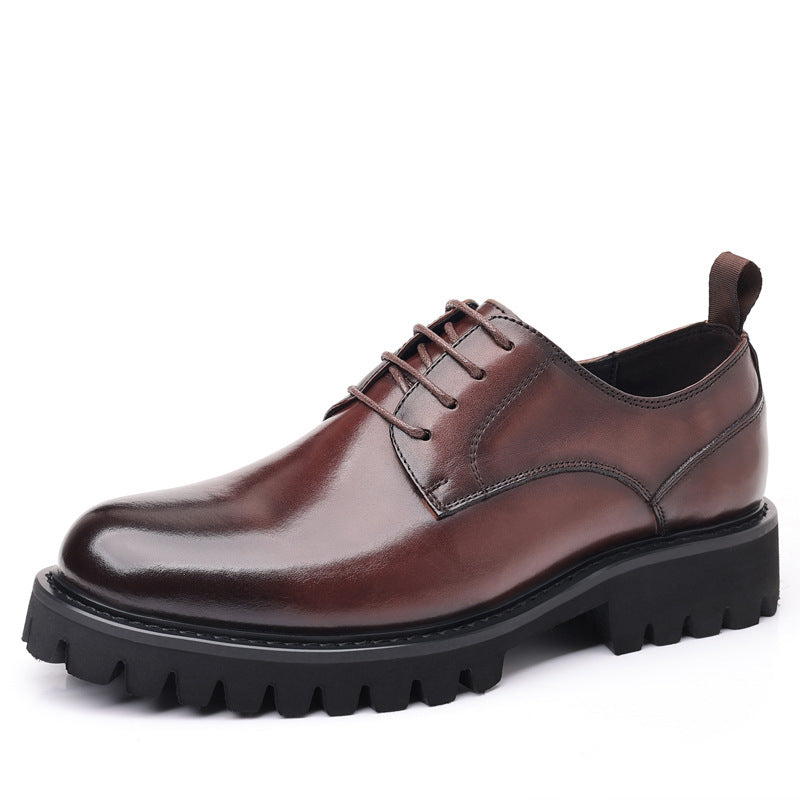 Business British Round Head Elevator Soft Leather Shoes