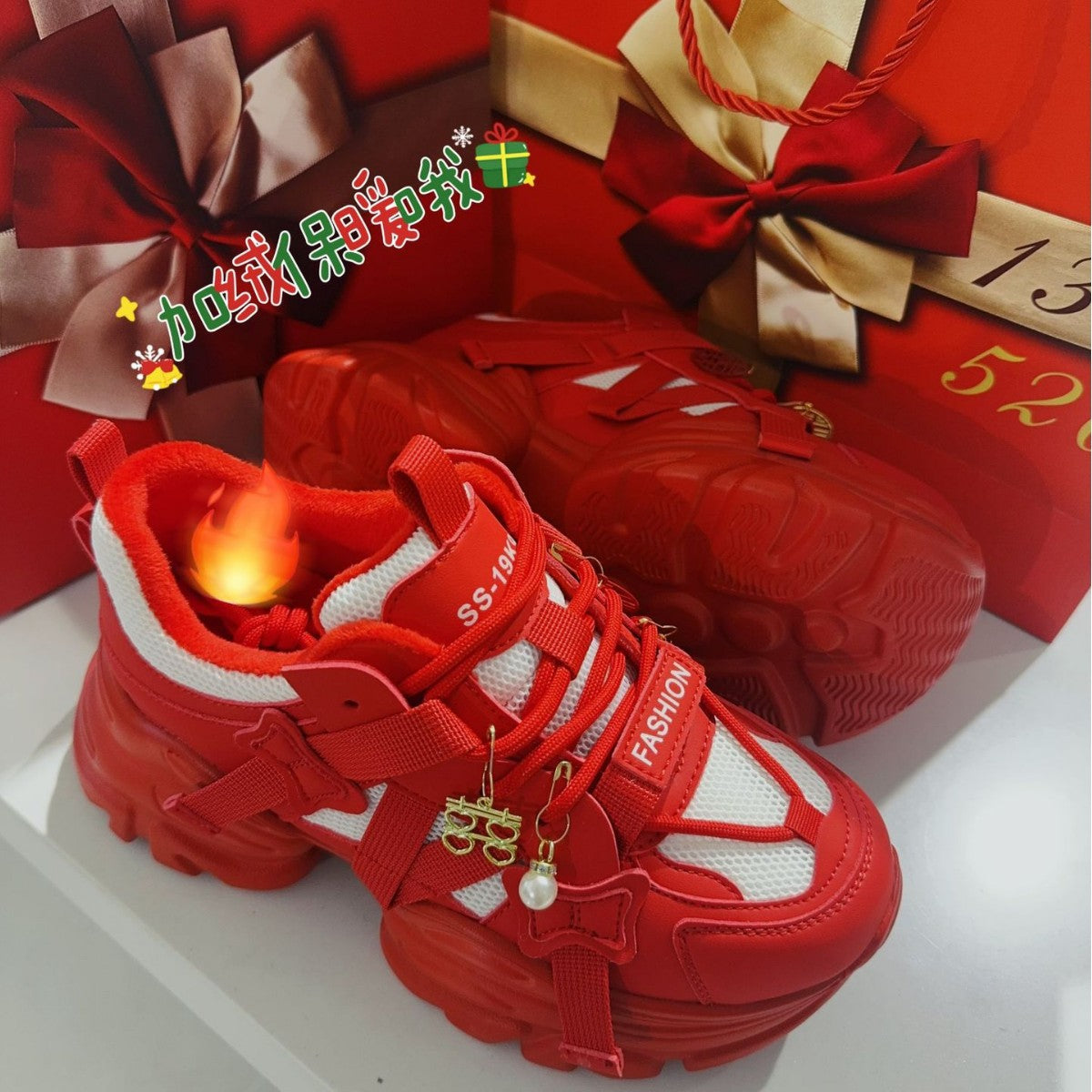Women's Clunky Small Versatile Thick Bottom Red Sports Leisure Sneakers