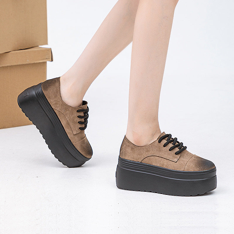 Thick-soled Matte Cowhide Simple Fashion Solid Casual Shoes