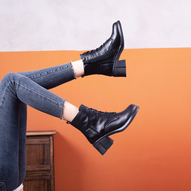 Women's Autumn Wedge Short Retro Round Toe Boots