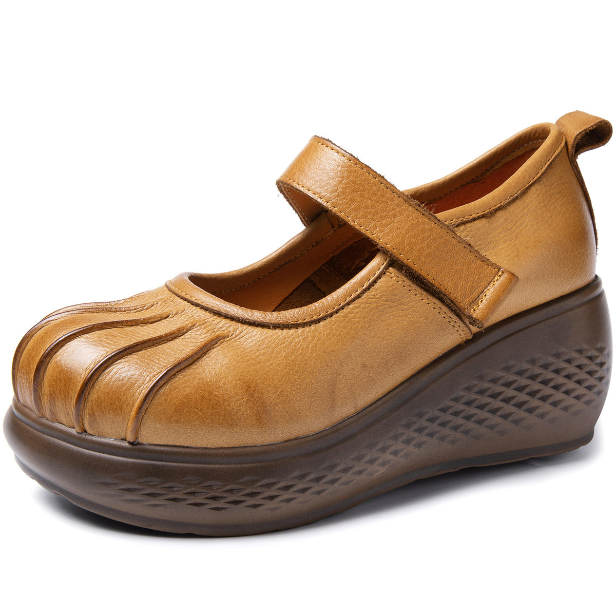 Women's Ethnic Style Handmade Genuine Wedge Thick Bottom Shallow Mouth Magic Women's Fashion Shoes