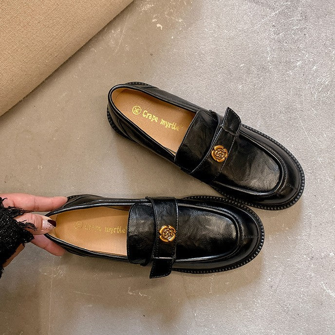 Women's British Style Camellia Slip-on Pumps Platform Loafers
