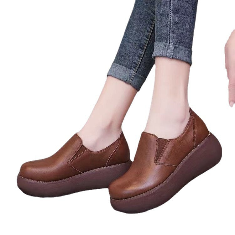 Solid Color Deep Mouth Round Toe Slip-on Casual Shoes