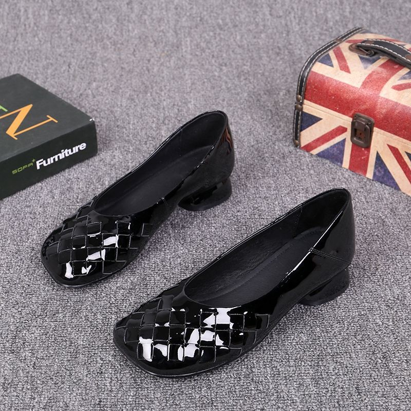 Women's Chunky Low-cut Square Toe Low Patent Casual Shoes