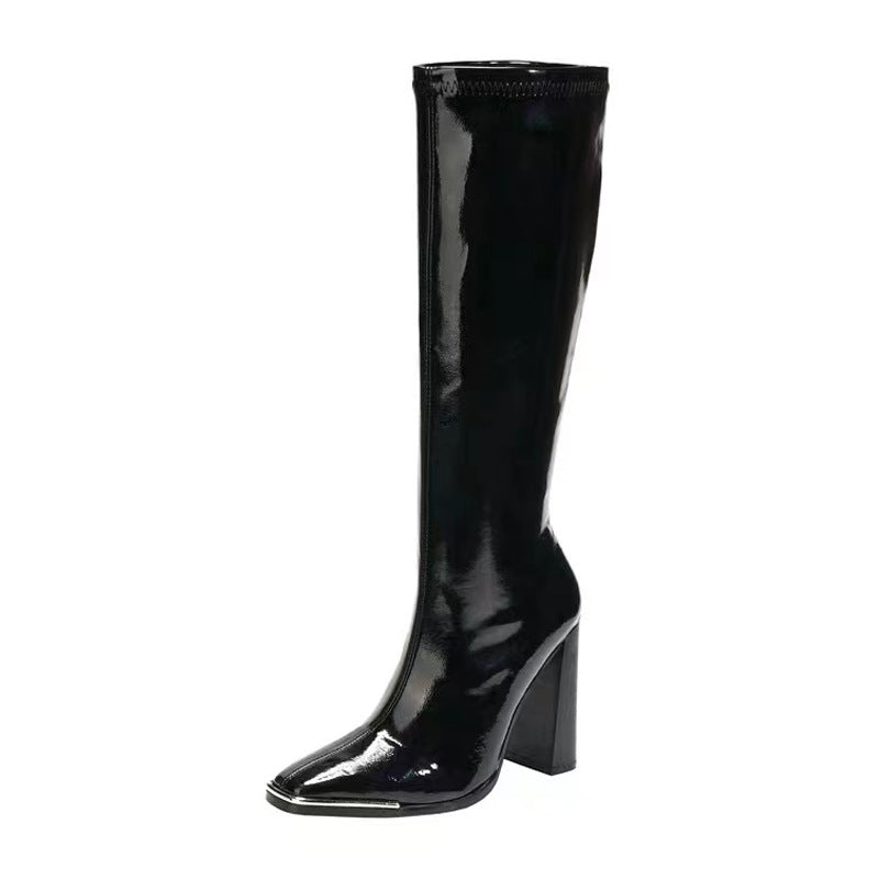 Women's White Metal Square Toe Knee-high With Boots