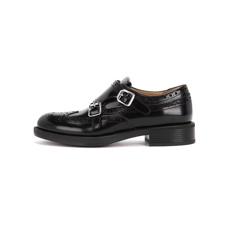 Women's Carved Buckled Chunky Oxford Small British Loafers
