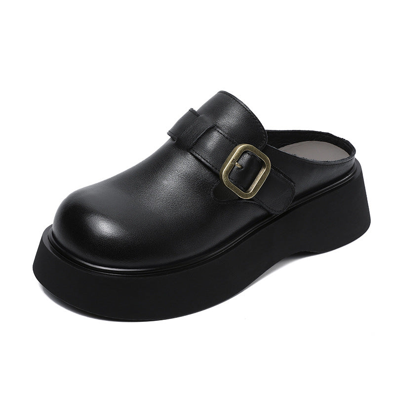 Women's Original Color First Layer Cowhide British Style Slippers