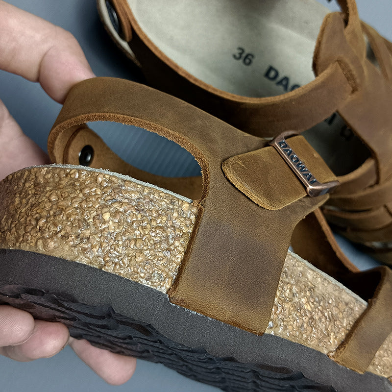 Women's Woven First Layer Cowhide Retro Fashion Sandals