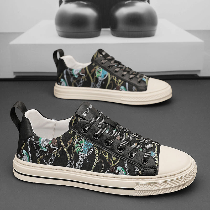 Men's Printed Skateboard Personality Trendy Lace Up Sneakers